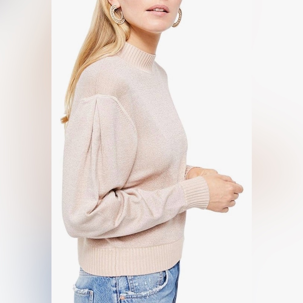 Free People Starry Night Rose Gold Pink Shimmer Mock Neck Sweater - Women’s XS - Picture 2 of 7